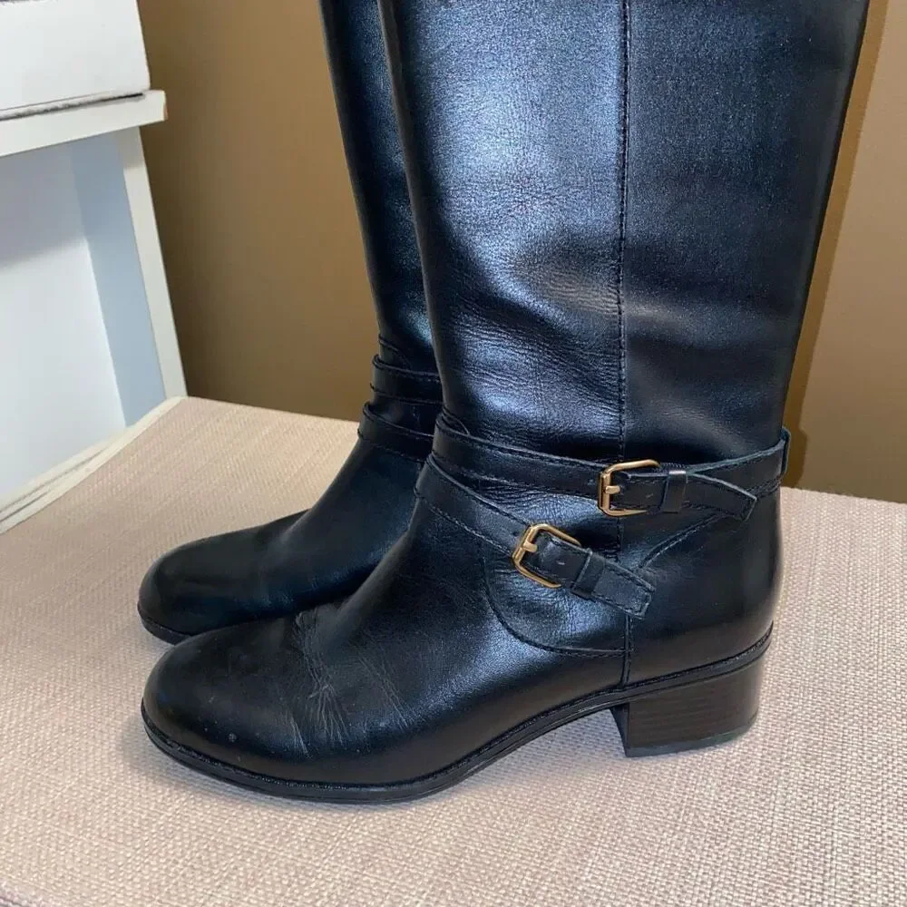 Bandolino Carlotta Womens Knee High Boots Tall Leather Brown Black Size 7M